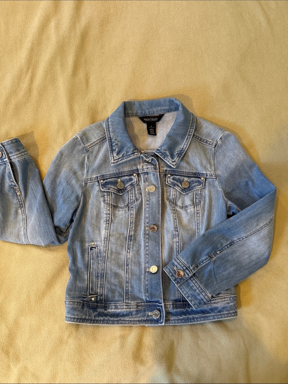 White House Black Market Distressed Wash Blue Denim Jacket